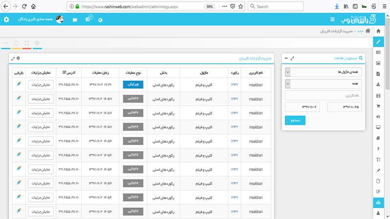 آموزش ماژول اقدامات کاربران(مدیران)